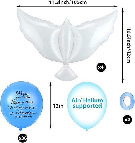 Miniatura 2 de Skylety 36 Piezas de Globos Conmemorativos para Liberar en el Cielo, Globos de Paloma de Paz en Memoria, Globos de Helio para Funeral, Condolencia,