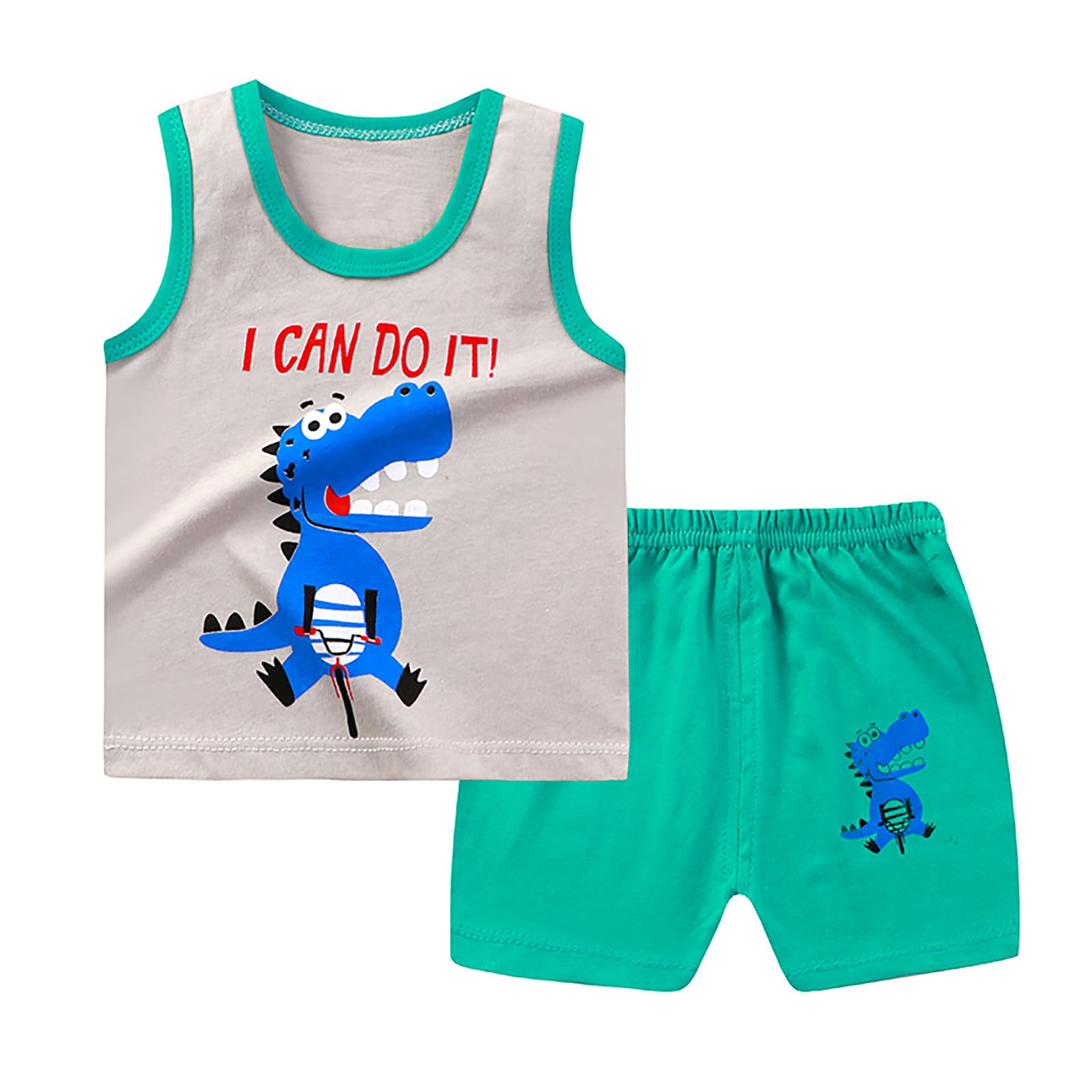 Set di 4 canottiere e pantaloncini, in cotone, senza maniche, con pantaloncini e abiti estivi