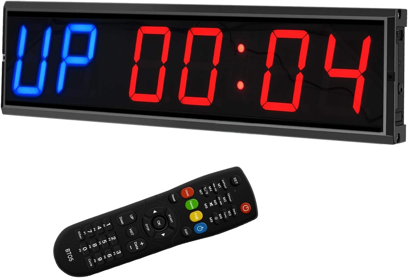 LED Interval Timer Count Down/Up Clock Stopwatch (Two Blue+Four Red)