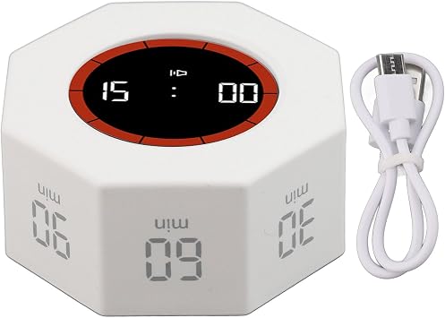 Cocoarm Desk Productivity Cube Timer, ABS LCD Display, Timer, with G Sensor, 7 Preset Countdown Times, Stopwatch Function, for Kitchen Office Study (White)