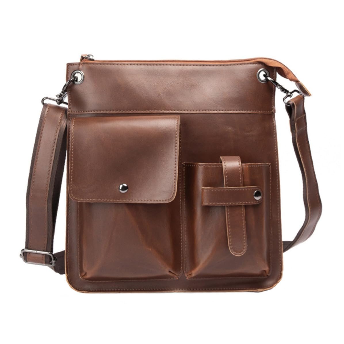 ULTECHNOVO Bolso Mensajero Retro para Hombre, PU Café Bolsillos