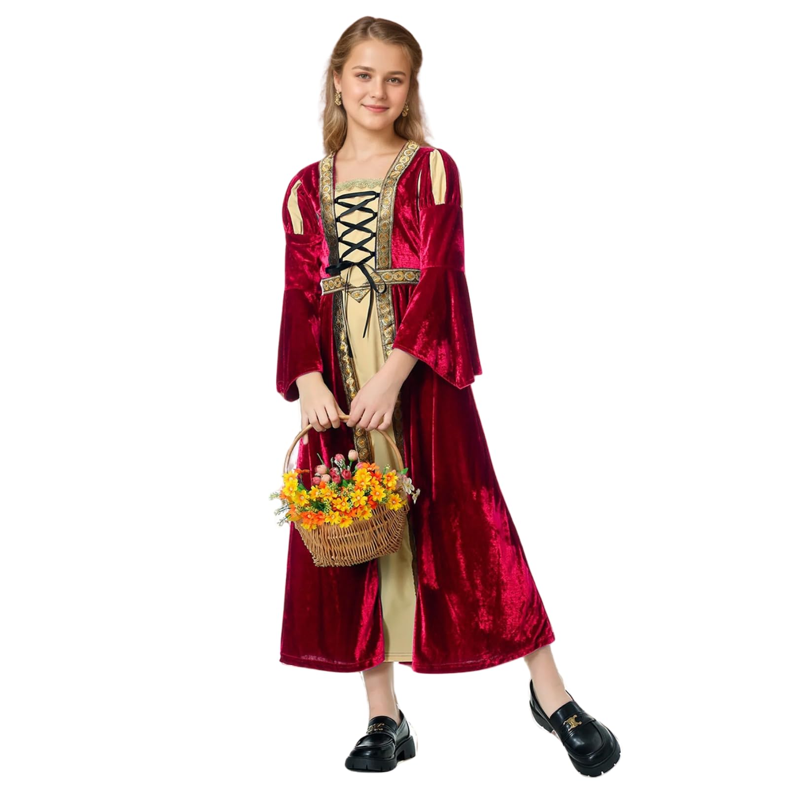 HAPNBCELE Medieval Dress for Girls Vintage Princess Renaissance Fair World Book Day Halloween Christmas Birthday 4-14 Years (Red