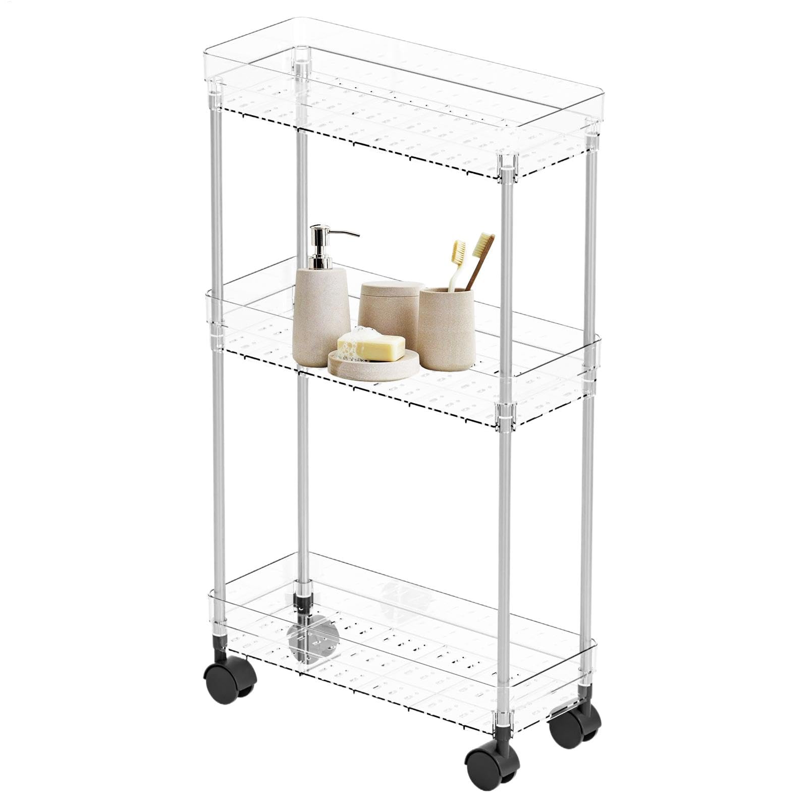 Organisateur mobile transparent idéal pour ranger la buanderie et optimiser les petits coins