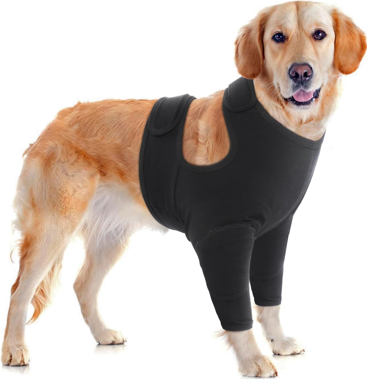 Dog Recovery Sleeve for Front Legs, Breathable Recovery Suit for Dogs After Surgery, Adjustable Dog Leg Sleeves to Stop Licking, Dog Elbow Braces Protector Dog Cone Collar Alternatives, Black XL