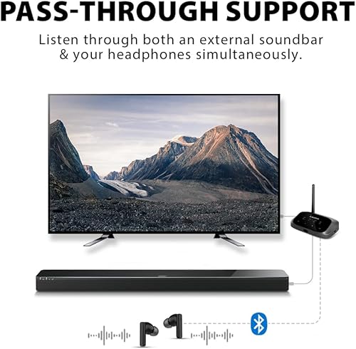 Miniatura 4 de Avantree Oasis Plus - Transmisor y receptor Bluetooth para TV, fácil de instalar, barra de sonido PassThrough, aptX de baja latencia y adaptador de