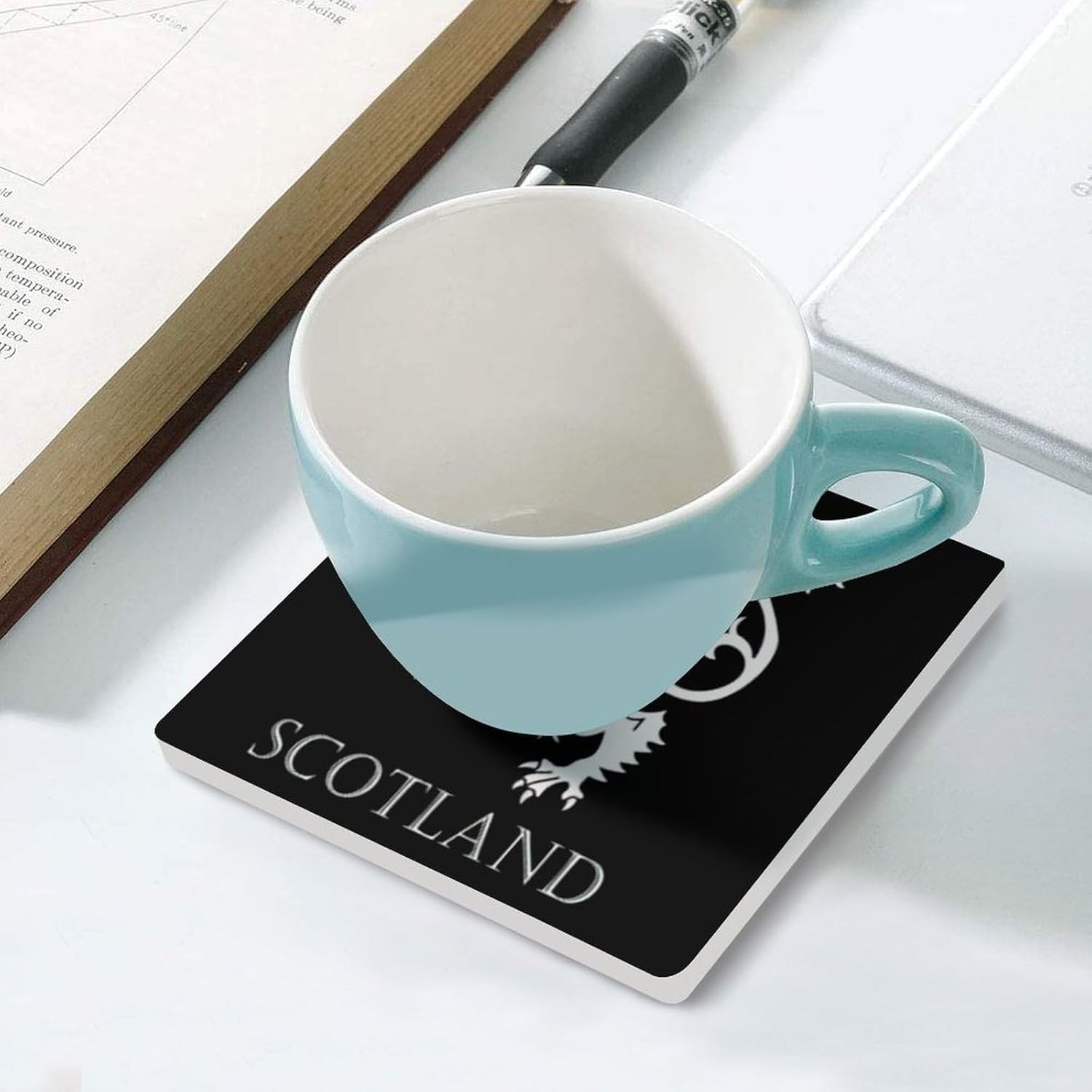 Lion Rampant Scotland Scottish Funny Ceramic Coasters for Drinks Absorbent Cup Holder Tabletop Protector with Cork Base