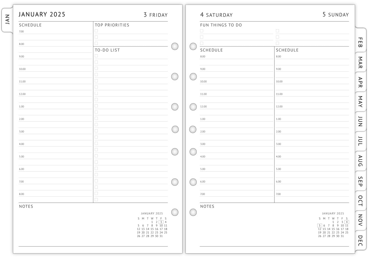 newestor 2025 Daily Planner Refills for 3-Ring Mini Binder, One Page Per Day (Mon - Fri), Daily Schedule & To Do List, Monthly Tabs, 7 Holes, 5-1/2" x 8-1/2"