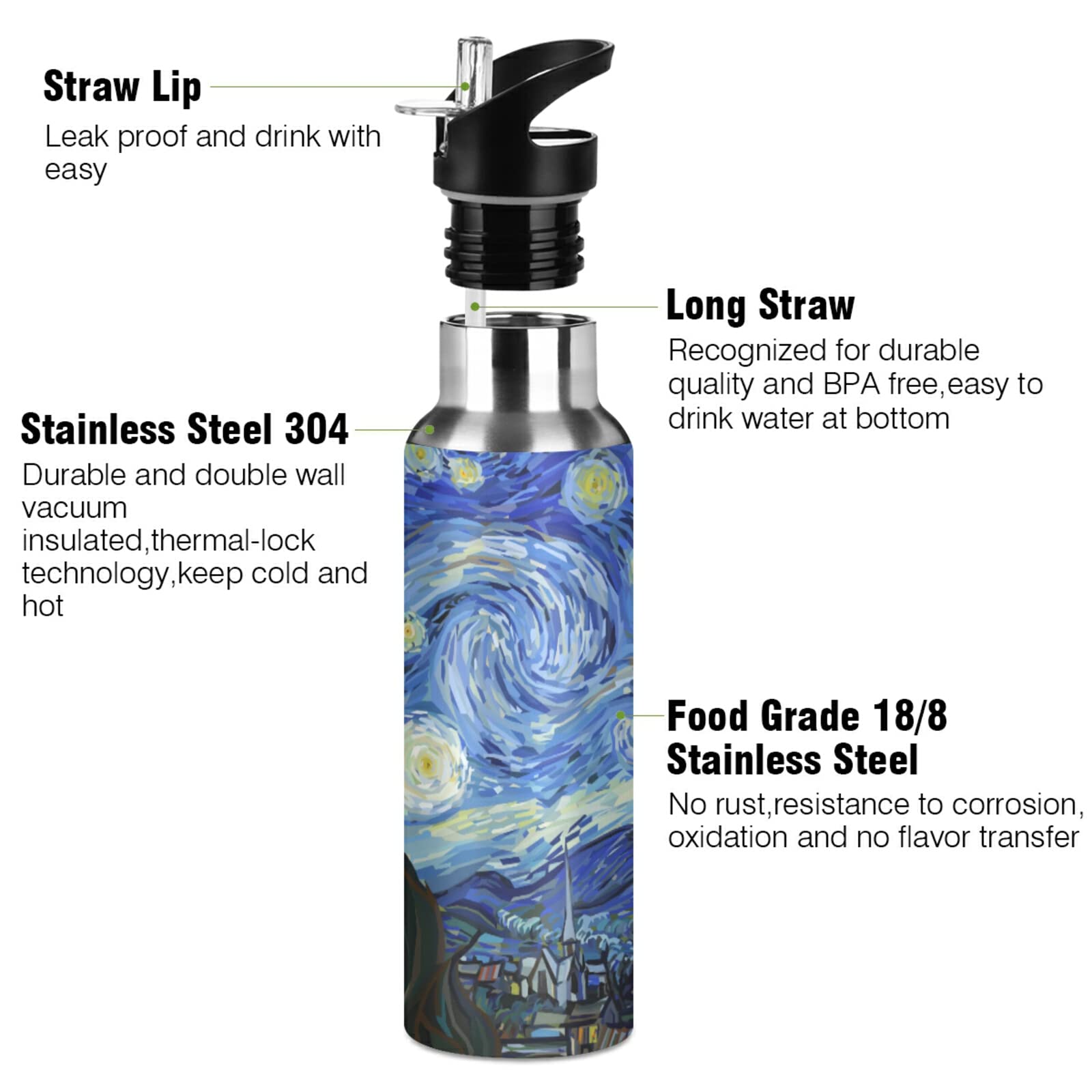 Hydraflow Hybrid - Bouteille D'eau Isotherme à Triple Paroi Avec Paille