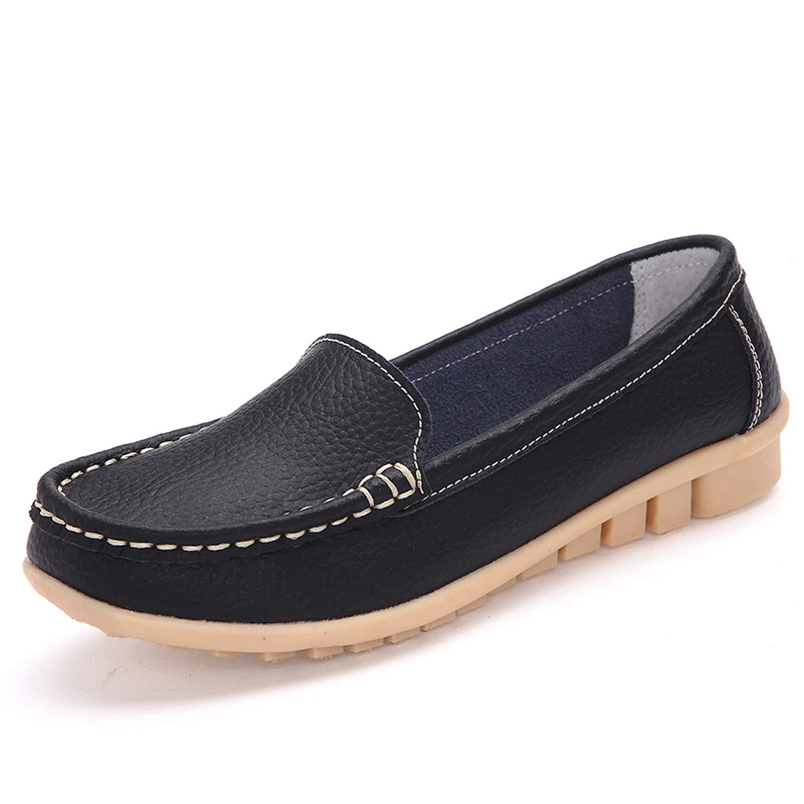 Meidiastra Mocasines para mujer, zapatos planos de enfermería, zapatos planos para conducir, zapatos de barco, Negro, 39 EU