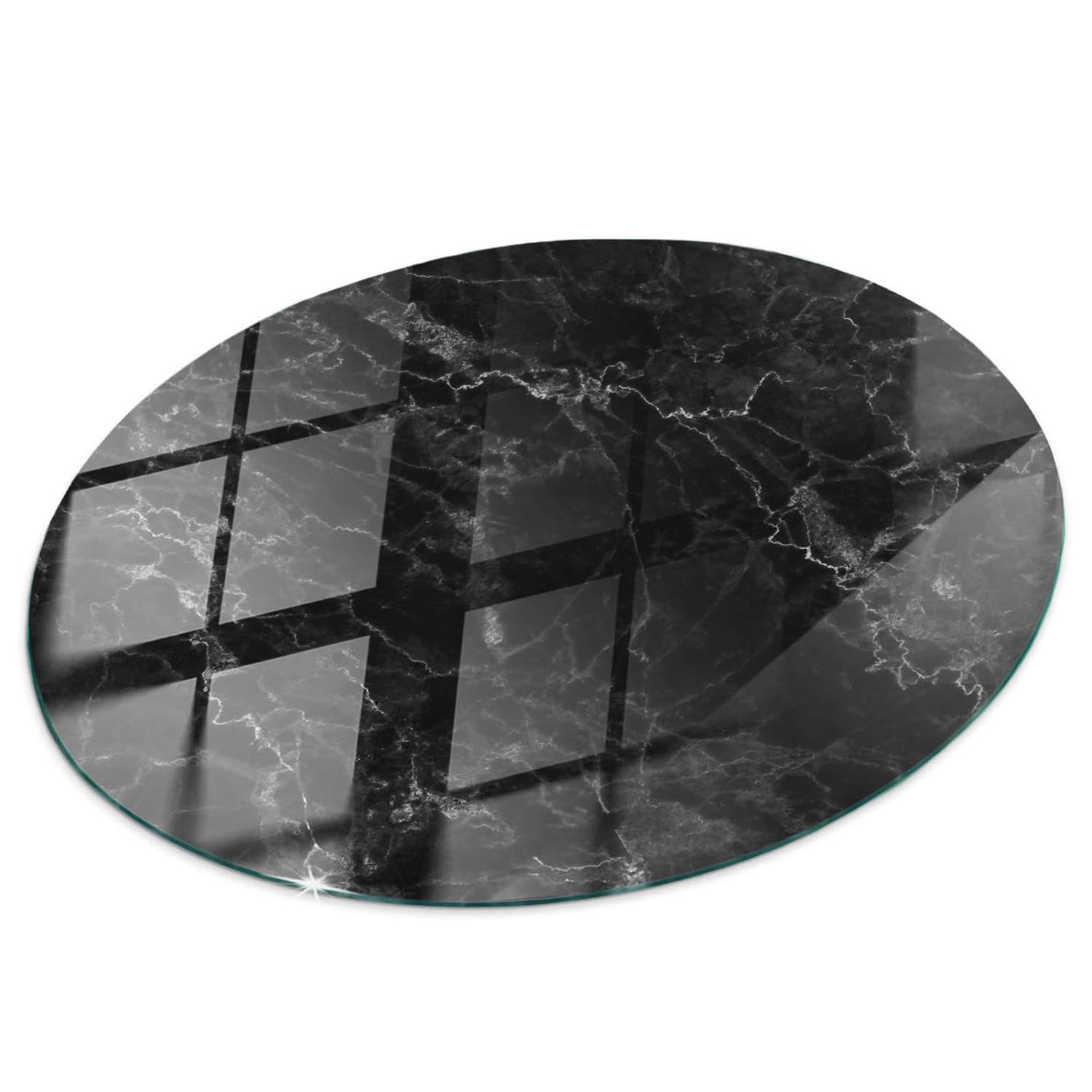 Wallfluent Veined Marble Print Glass Table Top Ø 100 cm – Sophisticated and Luxurious Design for Modern Homes, Marble Glass Top, Elegant Look, Glass for a Table Top