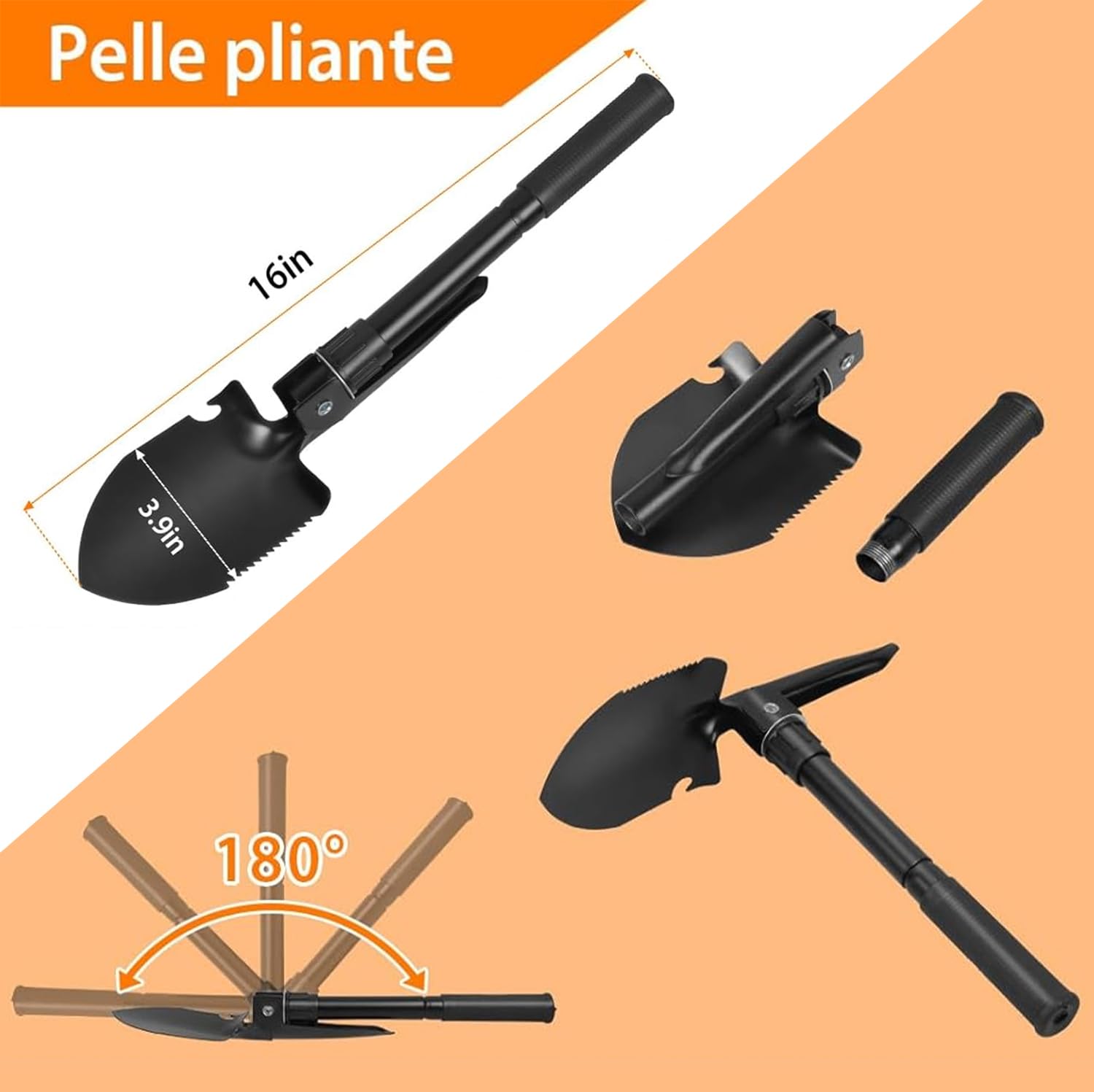 Kit de Survie Randonnée - Équipement Outdoor avec Pelle Pliante, Couteau Multifonction, Lampe Torche, Bracelet et Trousse de Premiers Secours pour Camping Aventure Trekking Urgence