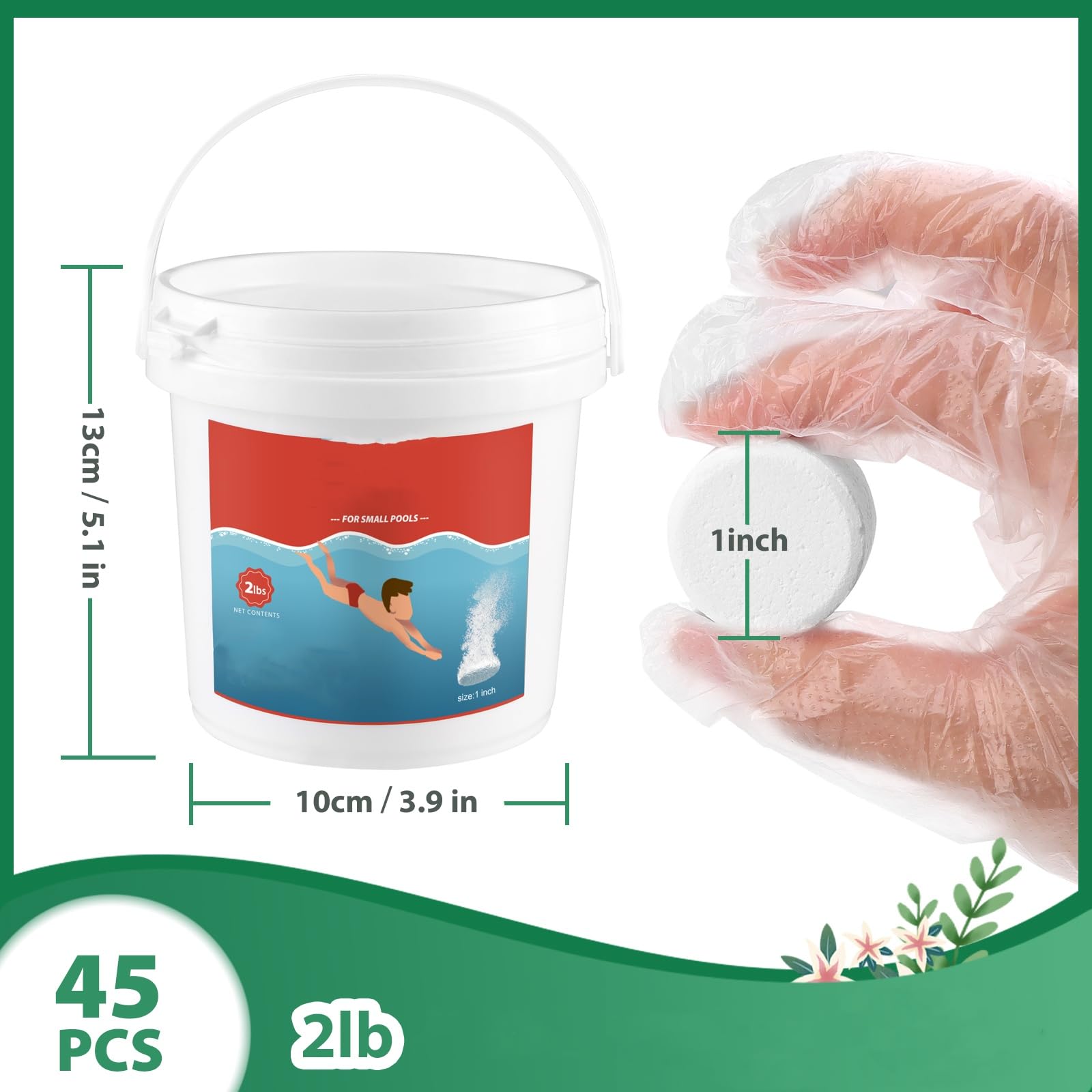 Hot Tub Chlorīne Pucks, 1 Inch Mini Pucks, Chlorine Tâblets for Hot Tub Spa Pool, 45 Pcs/ 2 Pounds Bucket (2 LB) — view 2