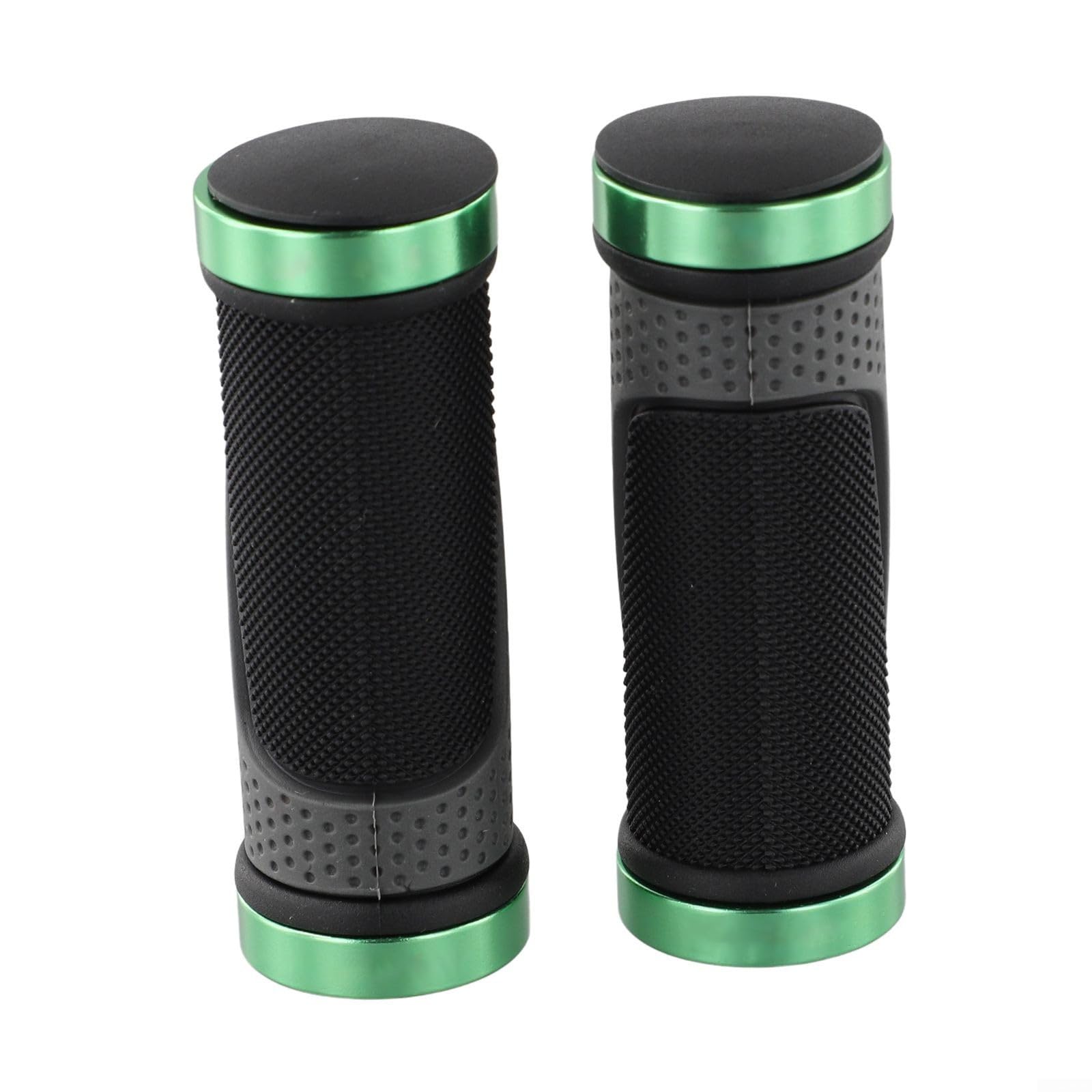 Bicycle Handlebar Grips 90mm Length with Aluminum Alloy Lock Ring Ergonomic TPR Rubber Anti-Slip Grip for MTB Road Bike Cycling(Green)