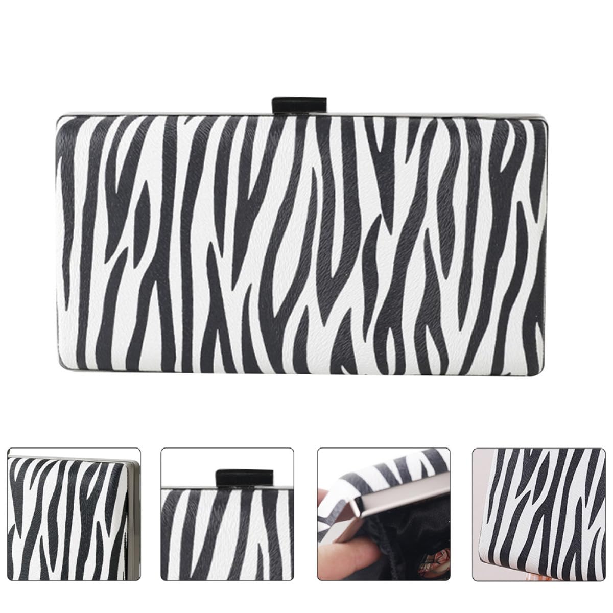 HOMSFOU Bolso de Mano de Noche para Mujer Estampado de Cebra en Tonos Claros, Bolso Cartera Ligero de Pu, Cierre Seguro Hebilla, Adecuado para Fiestas, Cenas y Eventos Sociales