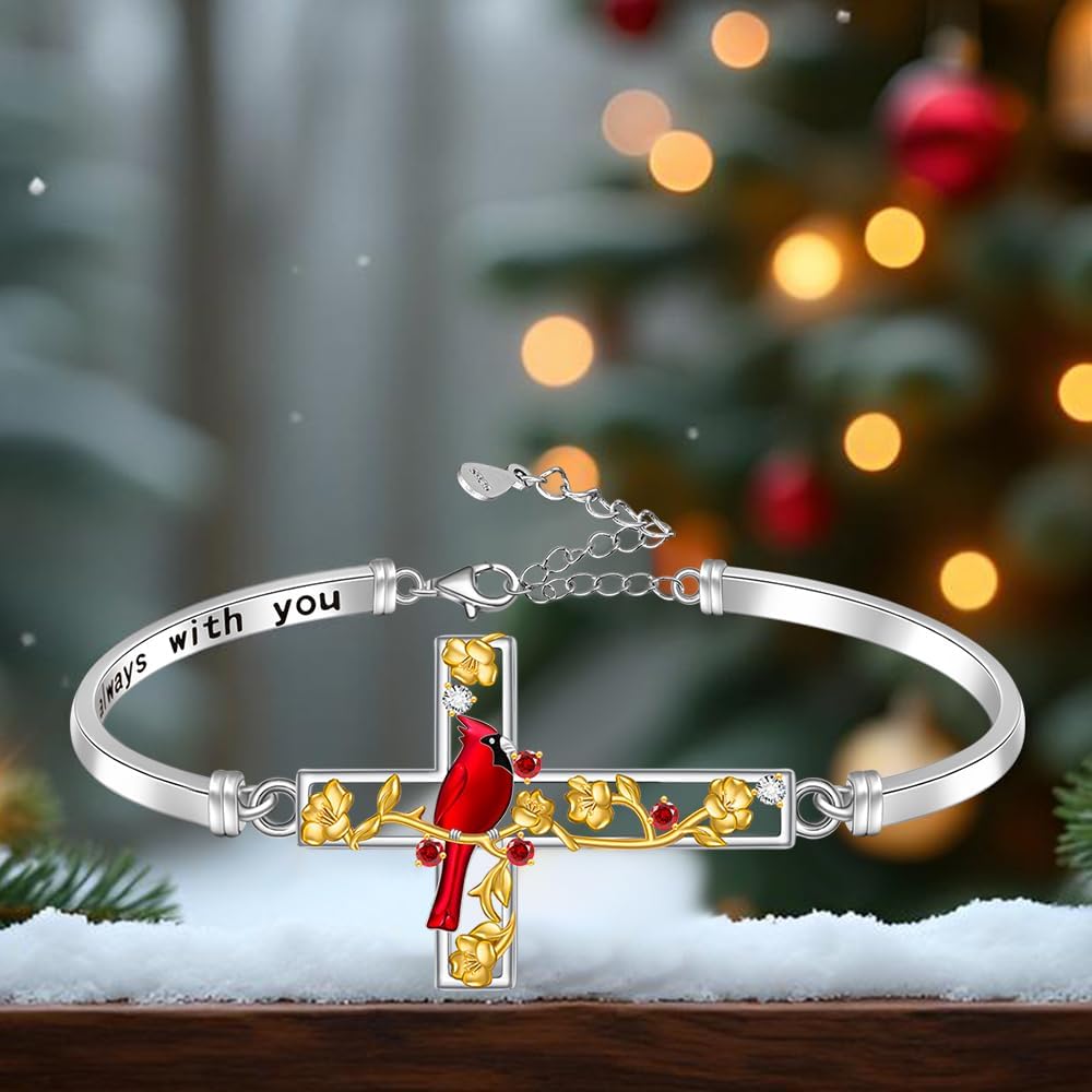 Fenthring Cardinal Bracelet for Women Sterling Silver Cross Bracelets Christmas Red Cardinal Gifts for Loss of Loved One Memorial Sympathy Jewelry - Image 6