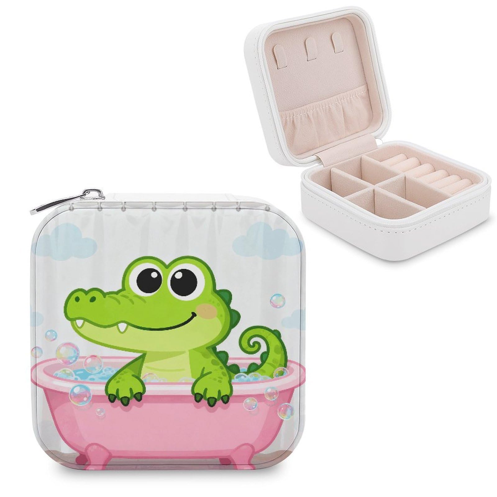 FekiLoot Bathtub Gator Jewelry Box Exquisite Jewelry Organizer Silver Gold Trinket Storage Case Multi Compartments Cute Earrings Ring Necklace Holder For Woman Household Gift