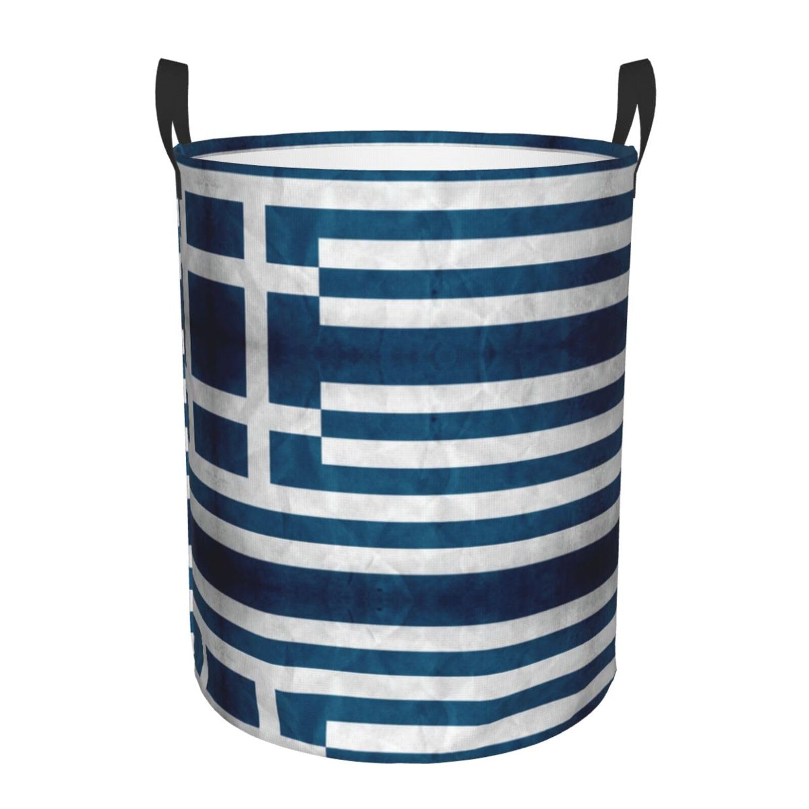 S Collapsible Round greek flag Print Laundry Hamper