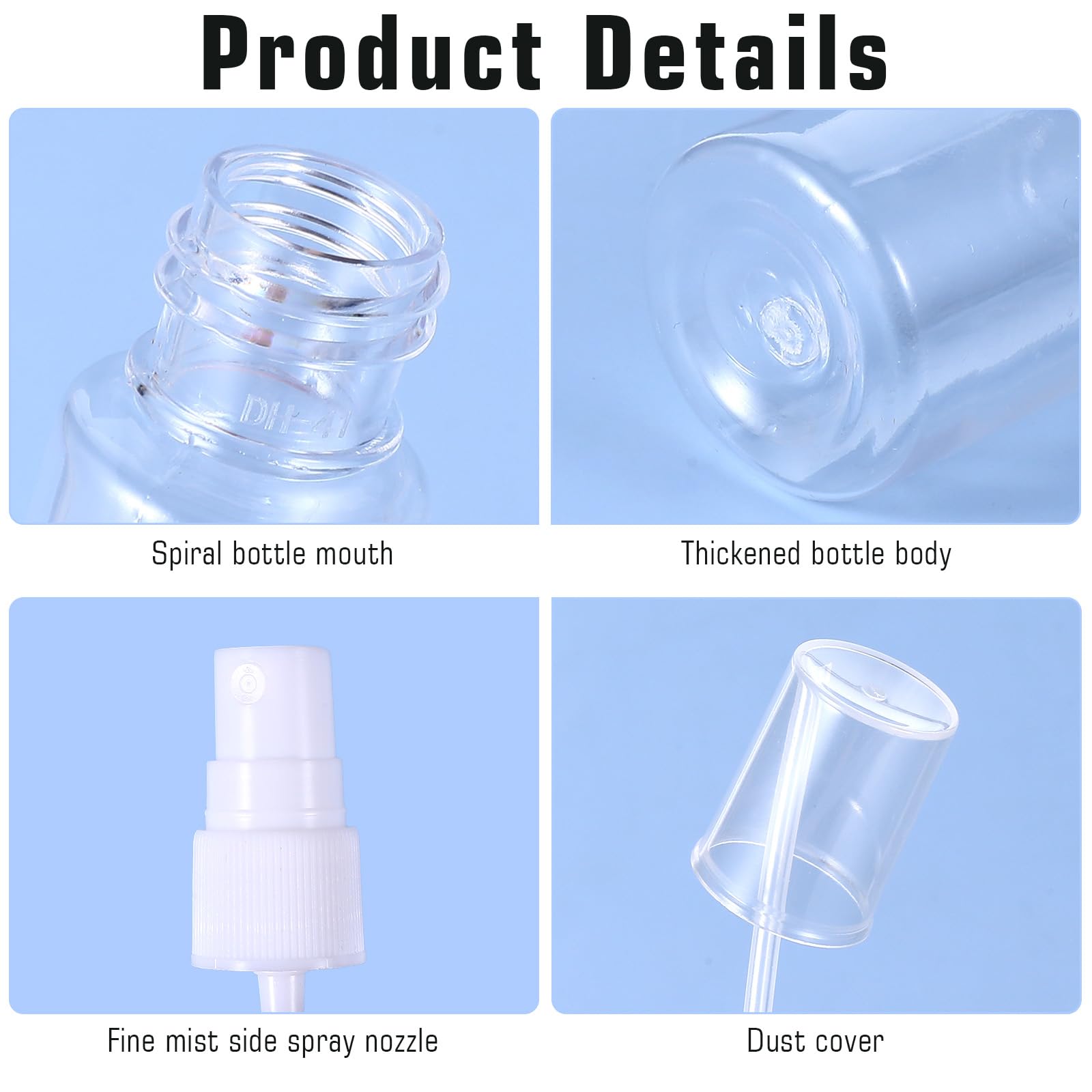 Giantree 4 sztuki przezroczystych 20 ml mini butelek z rozpylaczem, plastikowe butelki z rozpylaczem na podróże, kosmetyki, czyszczenie, pielęgnacja ciała