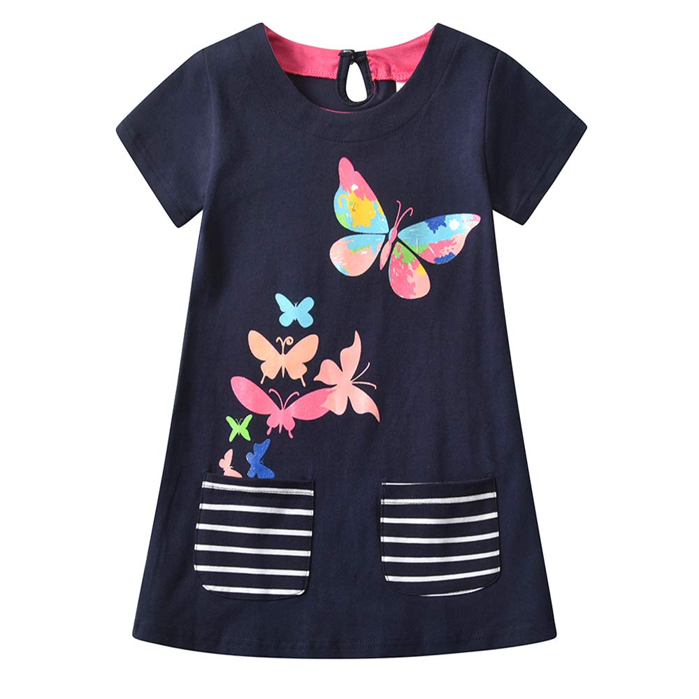 VIKITA Niñas Vestidos Algodón Animal Bordado Manga Larga Vestido para Niños