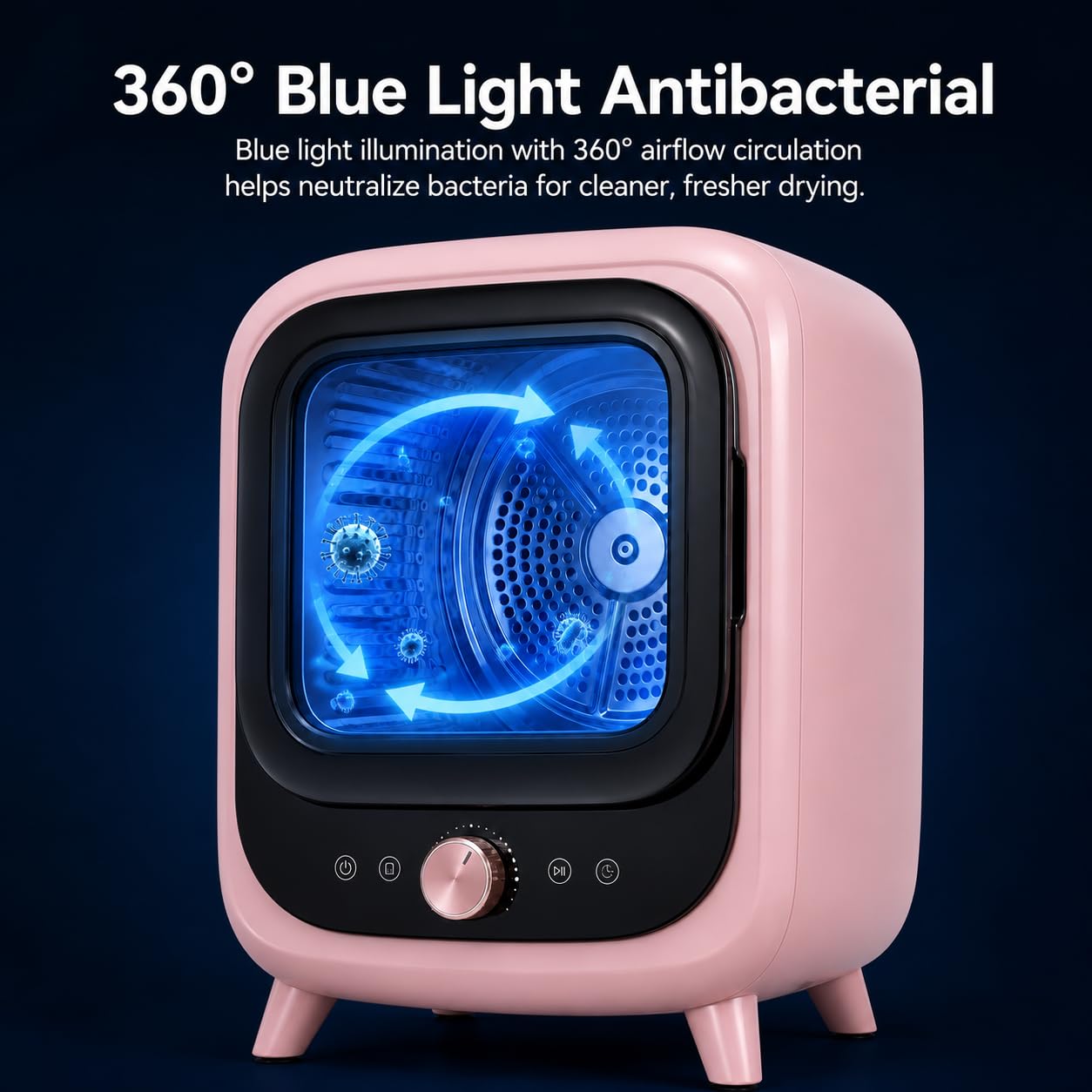 Mini 0.8 kg belüfteter Wäschetrockner, 450 W, 4 Programme, Pink | Edelstahltrommel, 35 dB Betrieb, Heiß- und Kalttrocknung, Timer-Steuerung und transparente Frontladertür