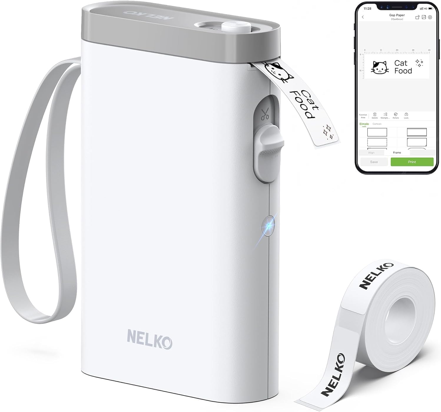 Nelko Etikettendrucker,Bluetooth P21 Selbstklebendes Etikettiergerät Weiß | Tragbarer beschriftungsgerät selbstklebend Labeldrucker,Kabelloser,Mini Label Printer mit iOS Android,Für Zuhause