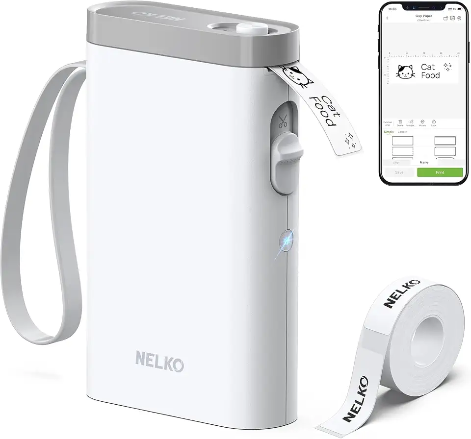 Nelko P21 Label Maker Machine with Tape, Bluetooth Label Printer, White