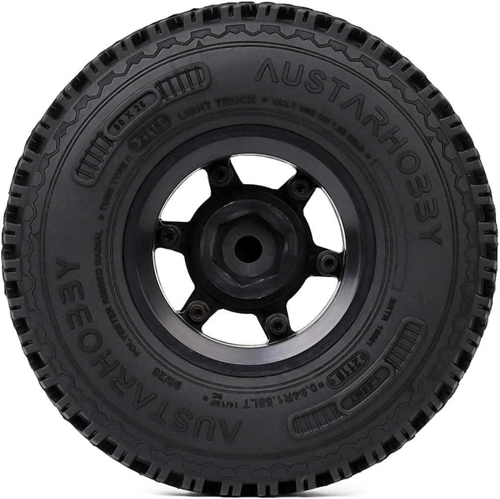 4PCS/Set RC Car 1.55 Inch Beadlock Plastic Wheel Rim Rubber Tires Compatible with 1/10 RC Crawler Car Axial AX90069 D90 TF2 Tamiya CC01 LC70 (Black)