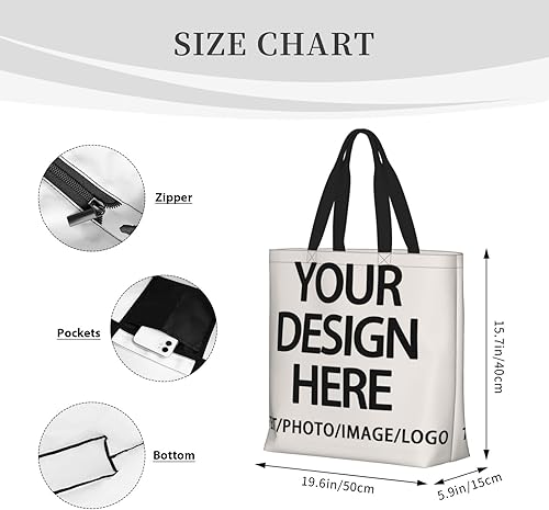 Miniatura 10 de kvtiwee Bolso de mano personalizado con diseño de tu propio textofotoLogo impreso, bolso de hombro personalizado de gran capacidad para hombres y