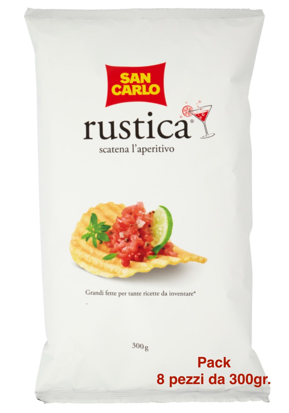 San Carlo Rustica, Patatine per Aperitivo, Confezione da 8 x 300g