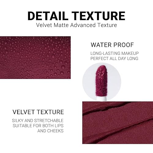 Vista 75 de evpct Juego de 6 lápices labiales líquidos mate para mujer, color ciruela oscuro, vino, rosa, malva, rojo, nude, rosa, labiales, mate, 24 horas, 1