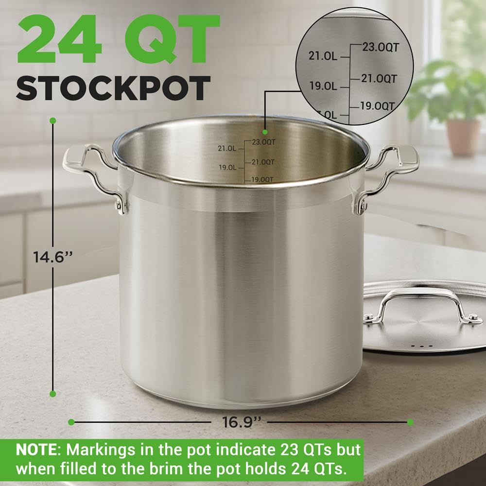 NutriChef Pentola in acciaio inox con coperchio, capiente da 22 l, per stufato, zuppa, pasta, carne, adatta a induzione, pentola grande con manici ergonomici, non colorata