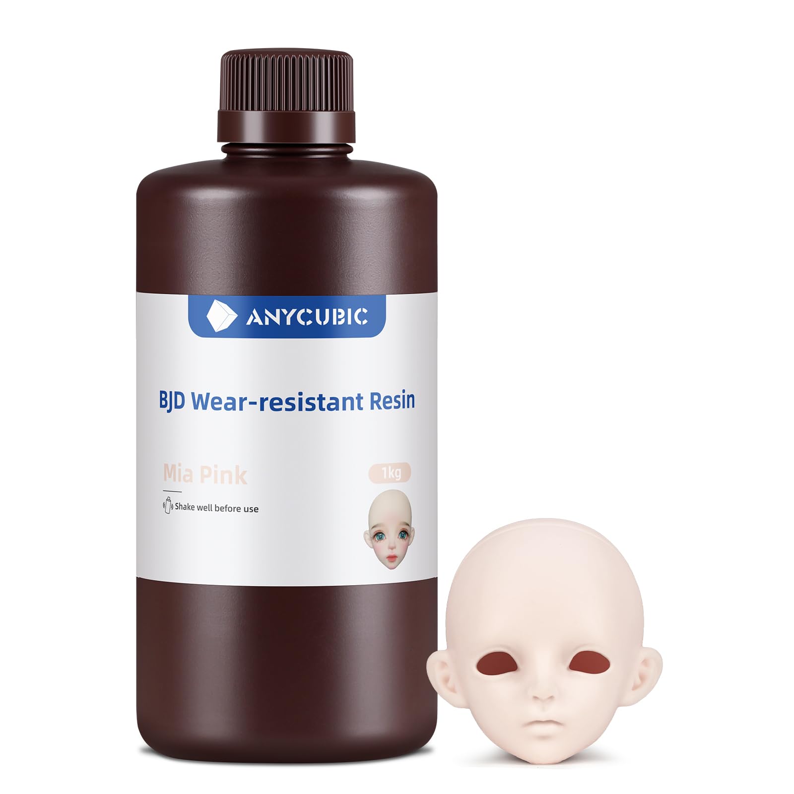 Anycubic BJD Wear-Resistant 3D Drucker Harz, Authentische BJD Hautfarben, Anti-Vergilbung & Kratzfestes UV-Resin für Kugelgelenkpuppen, Hohe Präzision & Einfaches Makeup (Mia Pink, 1 kg)