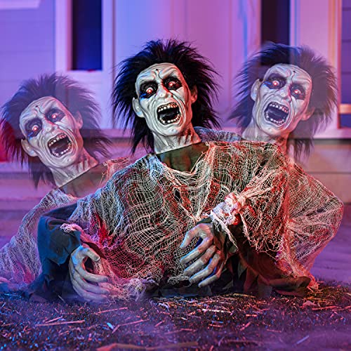 JOYIN Halloween Outdoor Decoration: Animated Zombie Groundbreaker with Sound and Glowing Eyes for Graveyard and Yard Haunted House