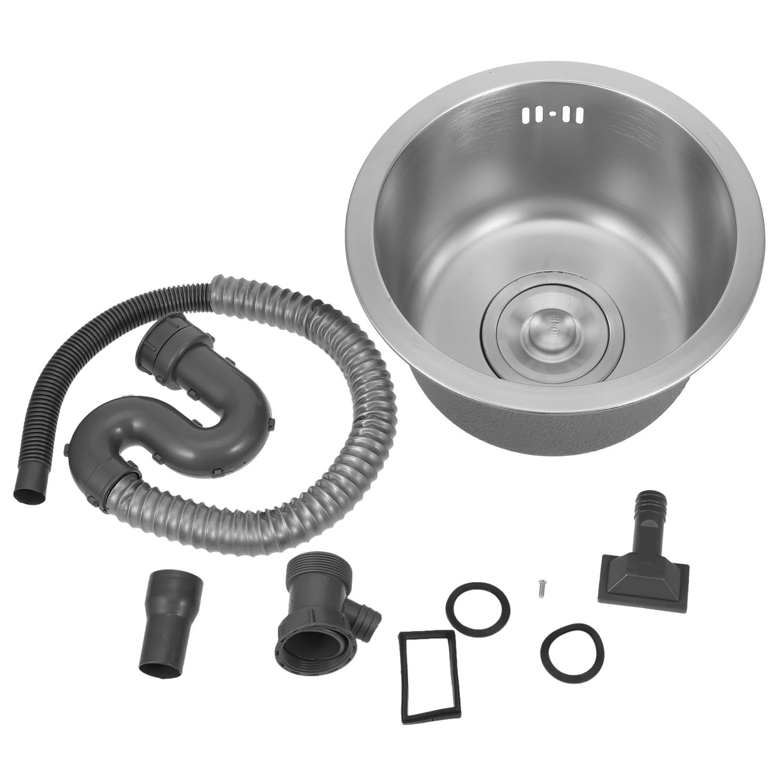 ibasenice Fregadero Mini Redondo de Acero Inoxidable para Cocina Camper con Kit de Desagüe y Rebosadero, Solución Compacta para Uso Diario en Caravanas y Autocaravanas