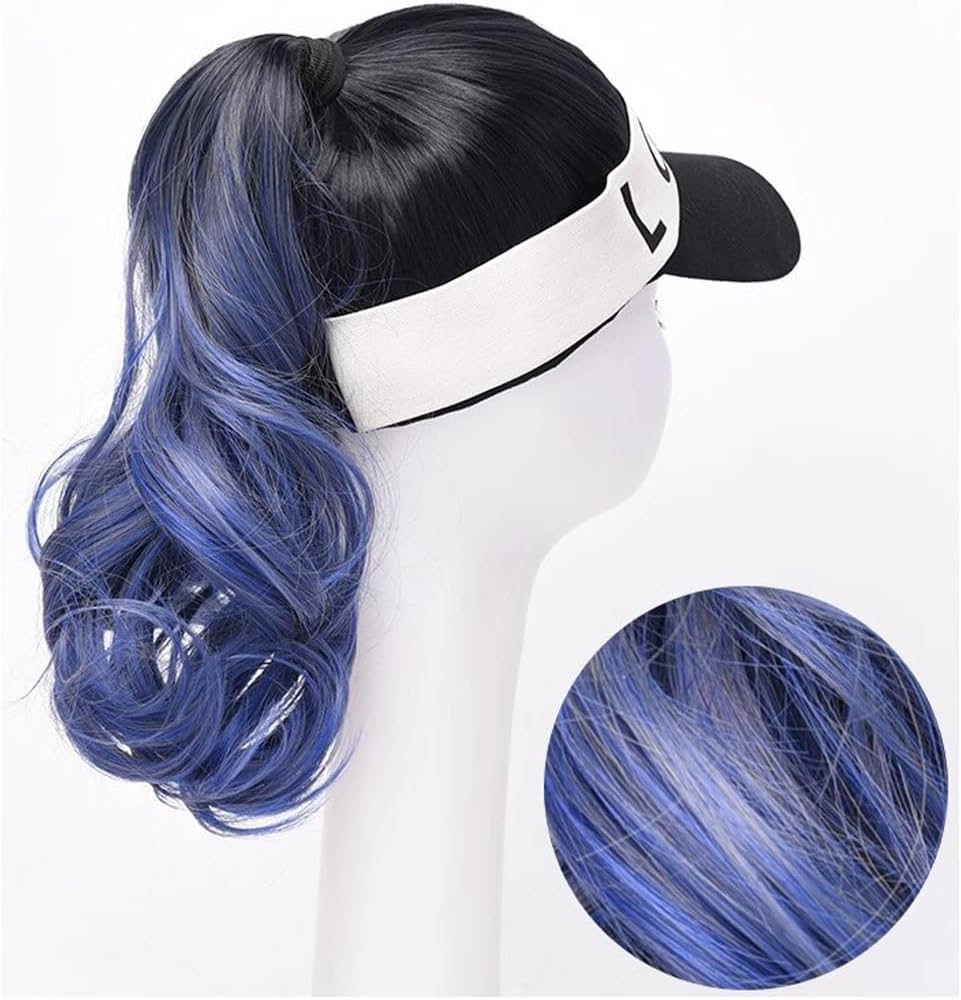 Bald Cap Black Gradient Blue Wig Hat, Women's Hat Wig, Natural Look Synthetic Heat Resistant Fiber Wig, Suitable for Outdoor Leisure Hair Cap