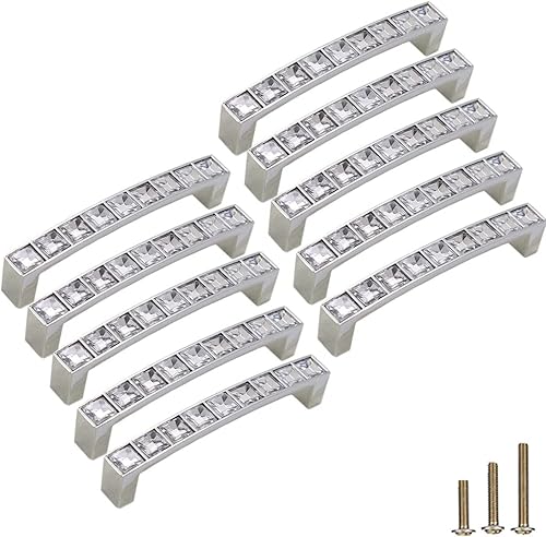 Paquete de 10 tiradores de cristal con diamantes de imitación en forma de U, tiradores modernos y brillantes para cajones de aparador (centros de
