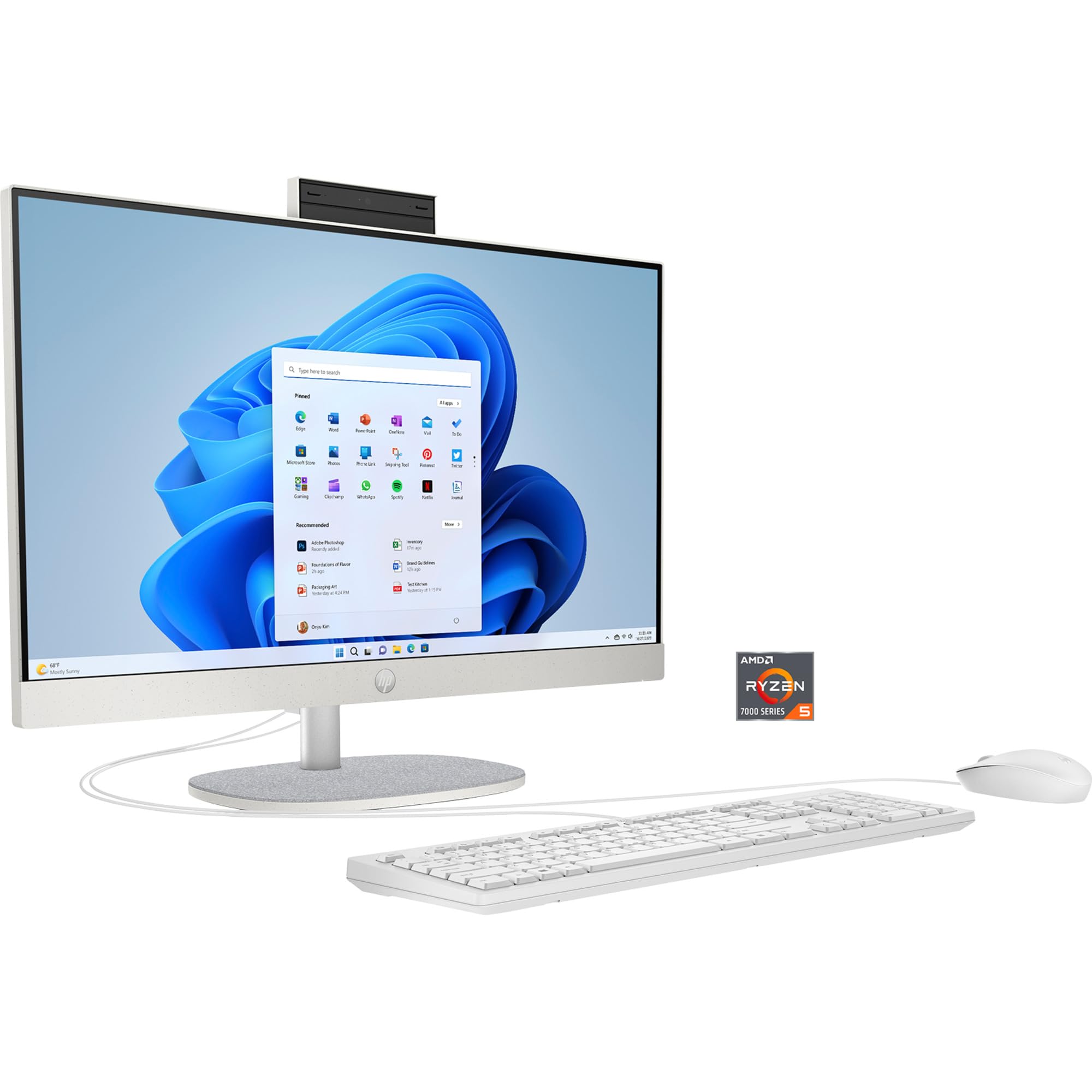 HP All-in-One PC – 23,8 Zoll FHD Display, Ryzen 5 7520U, 16 GB DDR5 RAM, 512 GB SSD, AMD Radeon Graphics, Windows 11 Home, Weiß