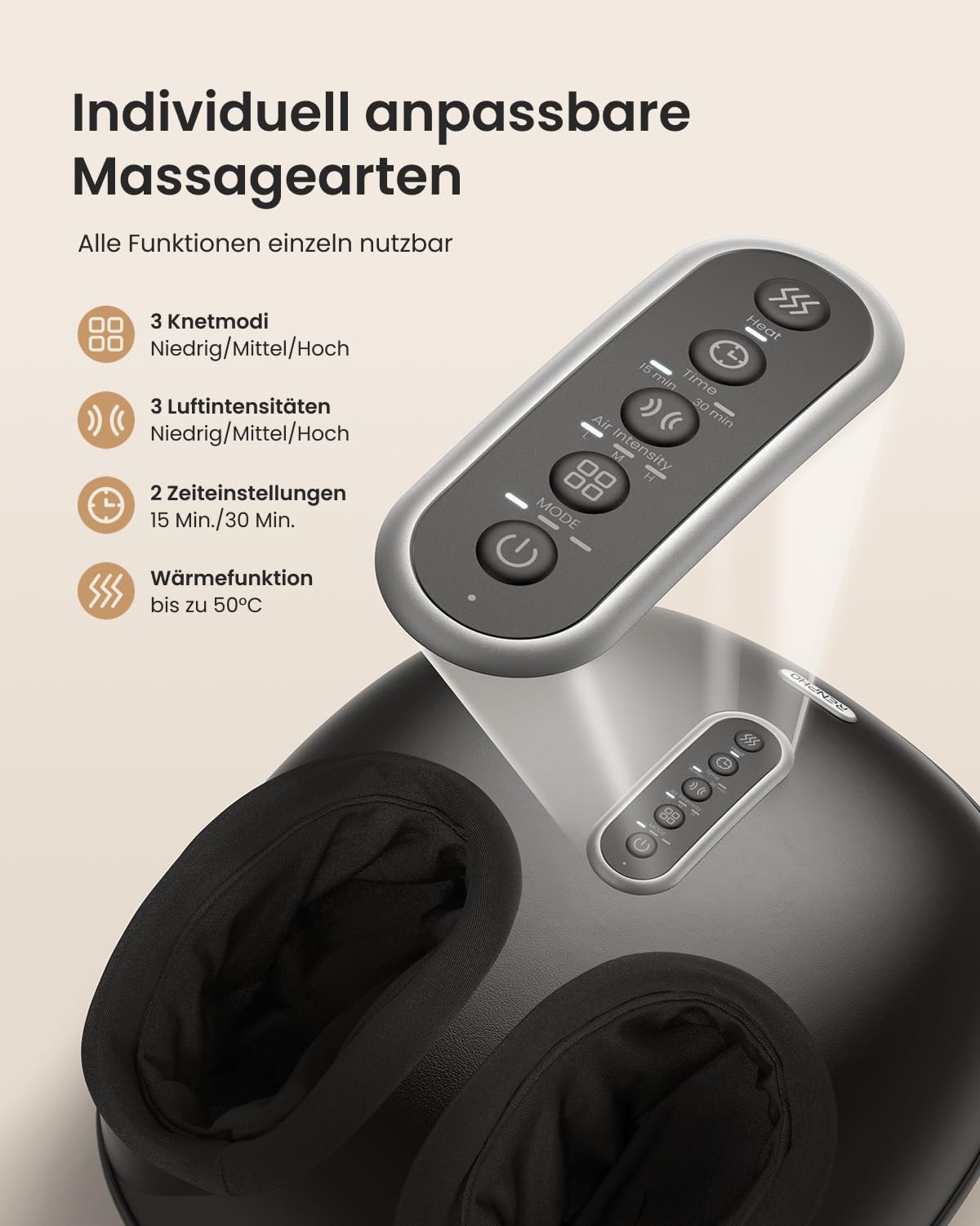 RENPHO Fußmassagegerät mit wohltuender Wärme, Shiatsu Fussmassagegerät | Flexibles Soft-Material, Shiatsu für Zehen und Fußgewölbe, 3 Luftdruck und Knetstufen, Fernbedienung, Geschenke für Frauen