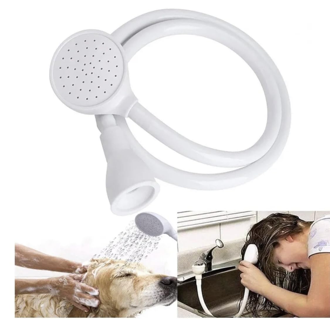 Makkai White Single Tap Shower Spray Hose Bath Tub Sink Spray Attachment Head Washing Indoors Connect Hose On Tub Spout For Pet Bathing, Grooming, Massage