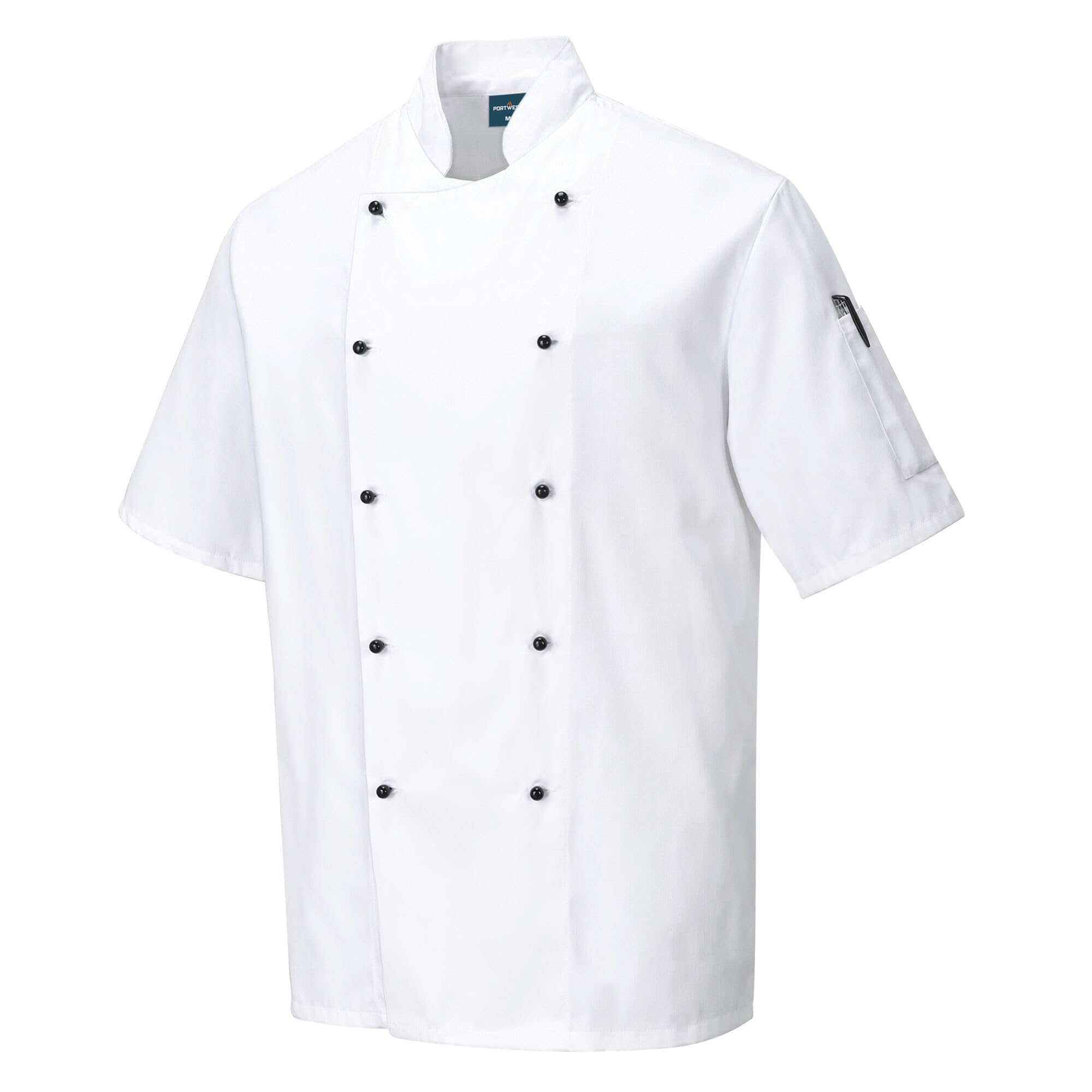 Portwest C734 Short Sleeve Chef Jacket Chefswear Texpel Stain Resistant Kingsmill Polycotton Unisex Chef Whites for Kitchen and Catering Food Service Workwear, White, XXL
