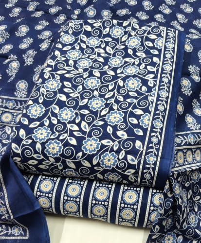 Image of DRAVINAM Trends Women's Premium Cambric Cotton Jaipuri Printed Unstitched Salwar Suit Dress Material with Mulmul Cotton Dupatta