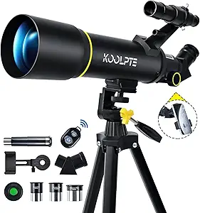 Telescope, 70mm Aperture 400mm AZ Mount Astronomical Refracting Telescopes (20x-200x) for Kids & Adults, Portable Travel with Tripod Phone Adapter, Remote Control, Easy to Use, Black