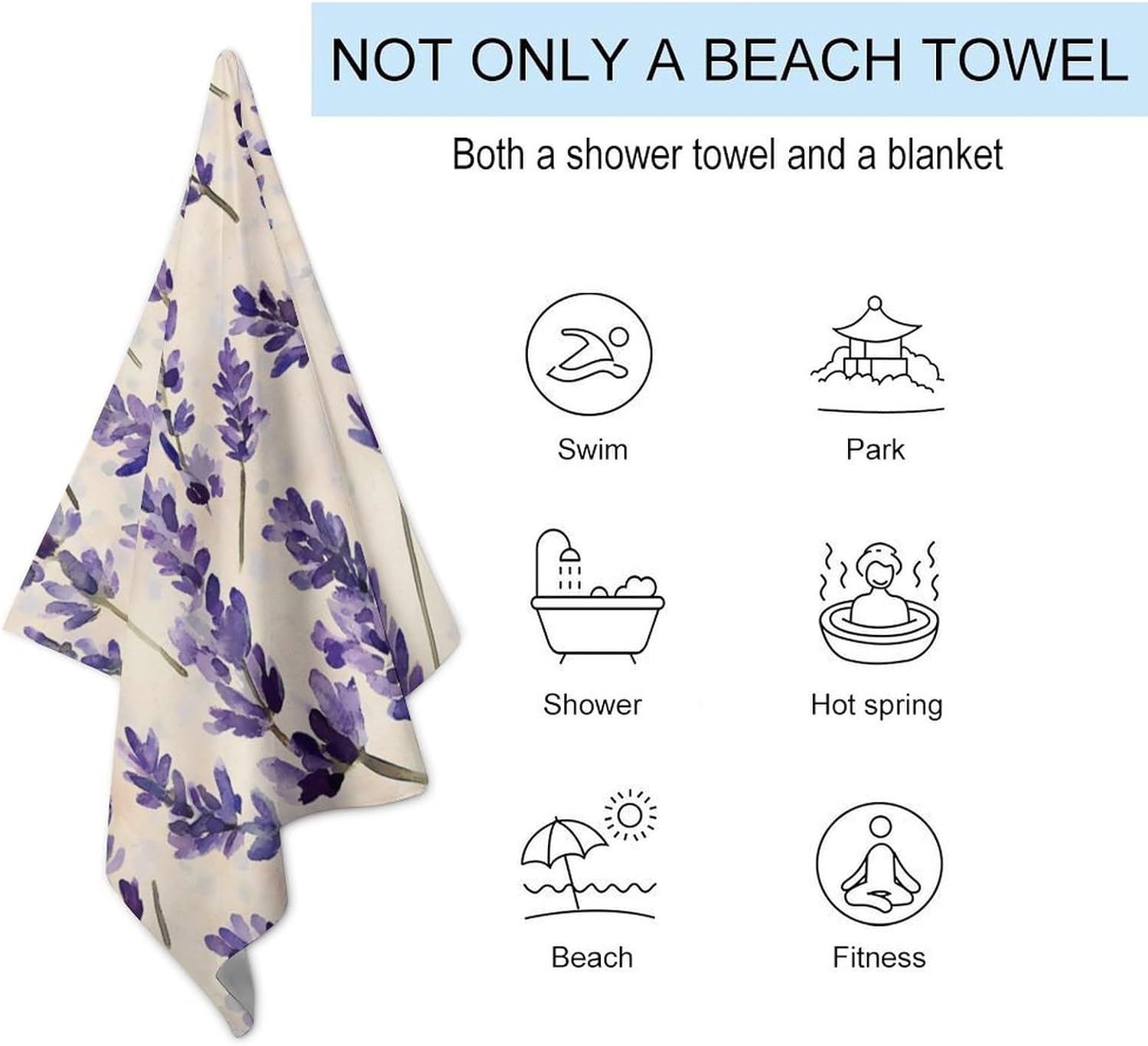 Lavender Flowers Oversized Beach Towel Soft Absorbent Pool Bath Swim Towels for Adults Travel Vacation Gifts 130x80cm