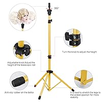 Vista 38 de Klvied Soporte reforzado para peluca, trípode y cabeza de maniquí, soporte ajustable para entrenamiento de peluquería cosmetología con T con gorras