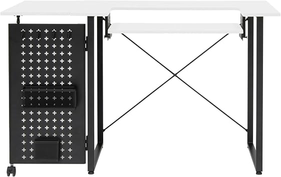 Sewing Table with Fold-out Storage Panel with White Top and Black Legs