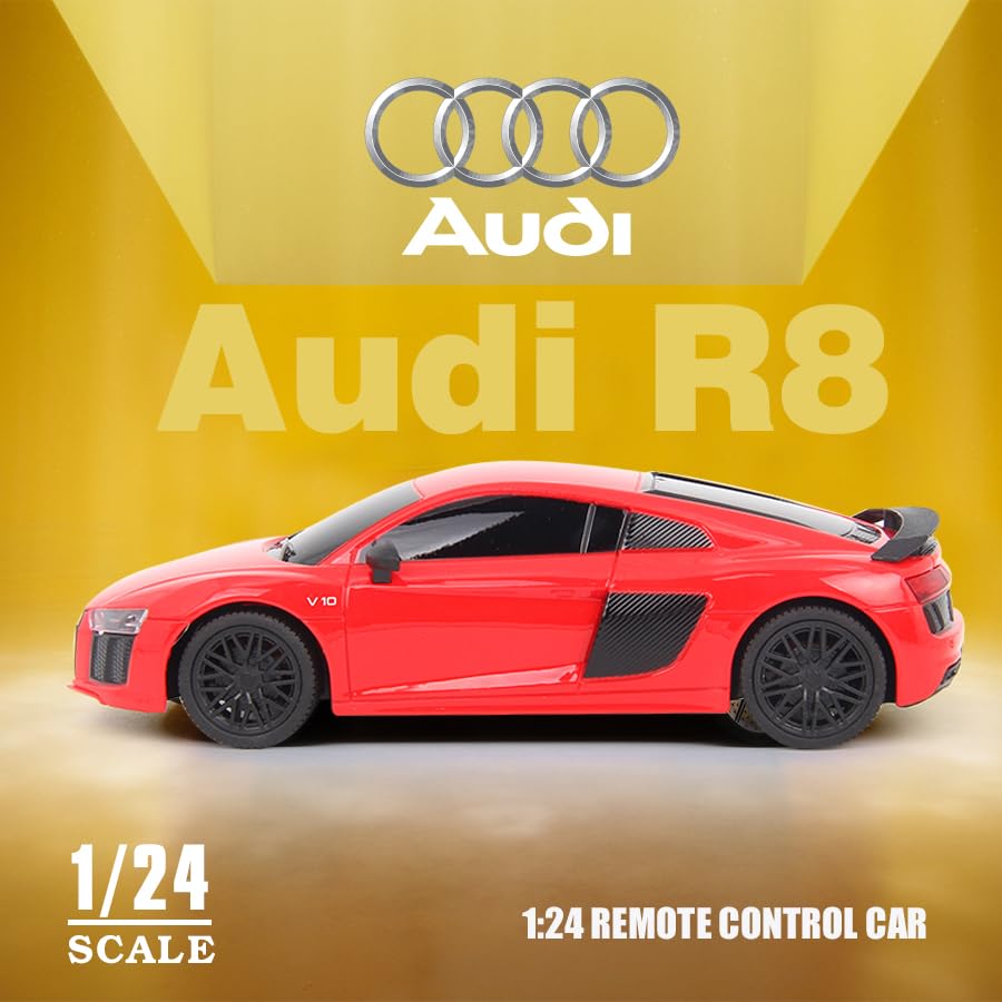 Vinie Remote Control Car for Boys: RC Cars Audi R8, Officially Licensed Kids Toys, Drift Car with Cool Led Lights, Perfe