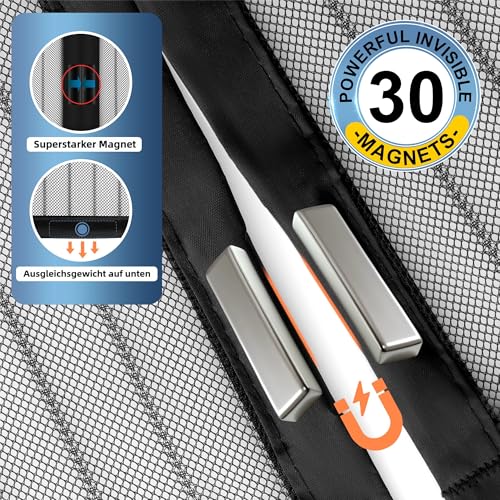HOWIN Fliegenvorhang Balkontür Magnet, Fliegengitter Terrassentür Ohne Bohren 100x200cm, Moskitonetz Tür, Fliegenschutz Türen, Insektenschutz Balkon Tür, Fly Screen Door Magnetic(Schwarz)