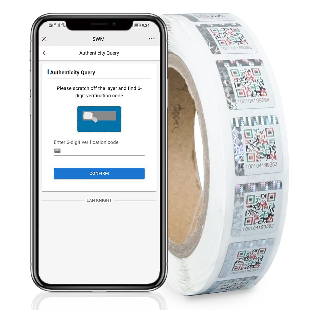 1 rollo/1000 unidades 22 x 22 mm etiqueta anti-falsificación autoadhesiva original autenticidad verificación seguridad código QR 3D holograma etiqueta con número de serie único (plata)