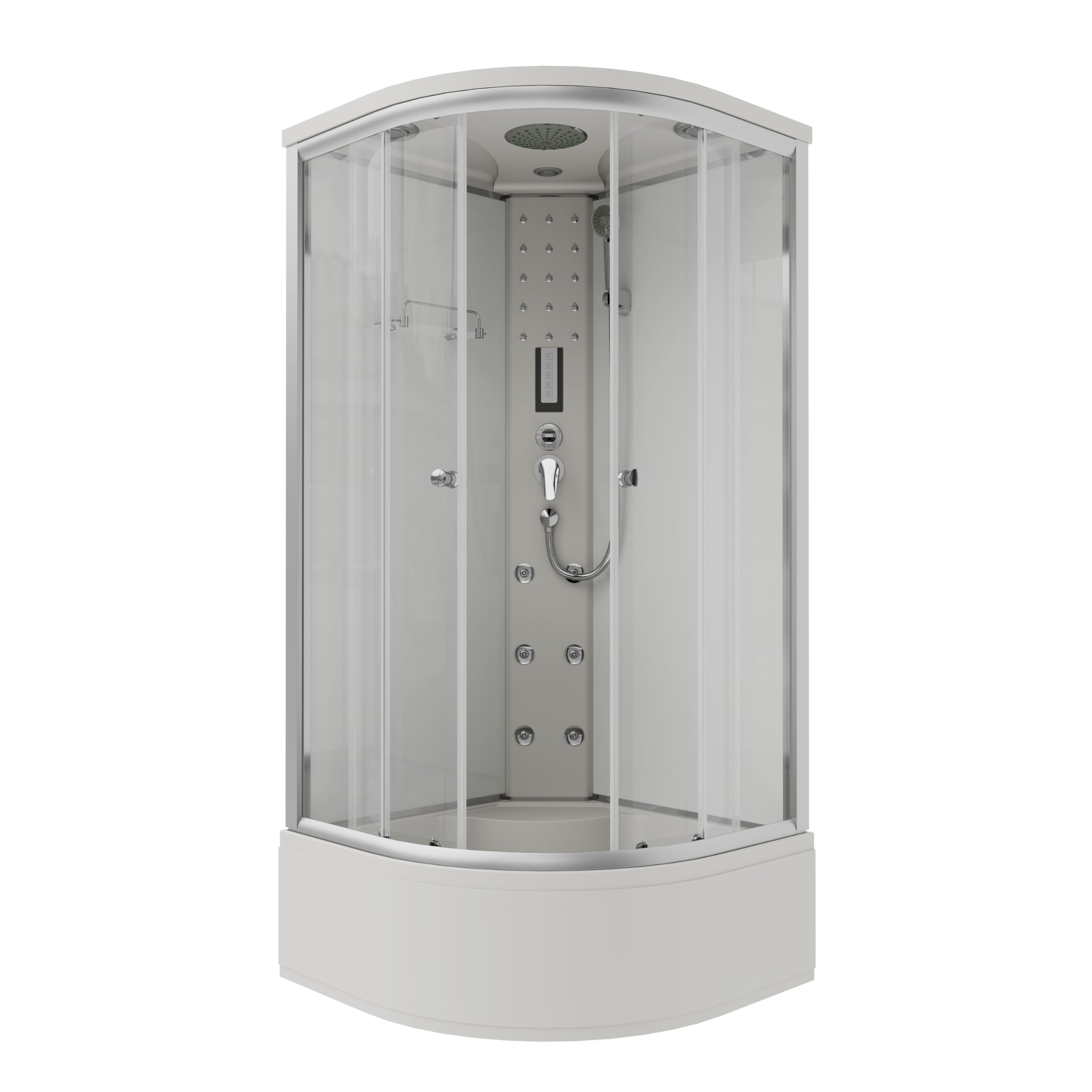 Sanotechnik Cabina de Ducha Completa Blanca PR55-90 x 90 x 215 cm – con chorros de Masaje, Cristal de Seguridad, alcachofa de Ducha, Ducha de Mano, con Radio, Ducha Completa, con Plato de Ducha,