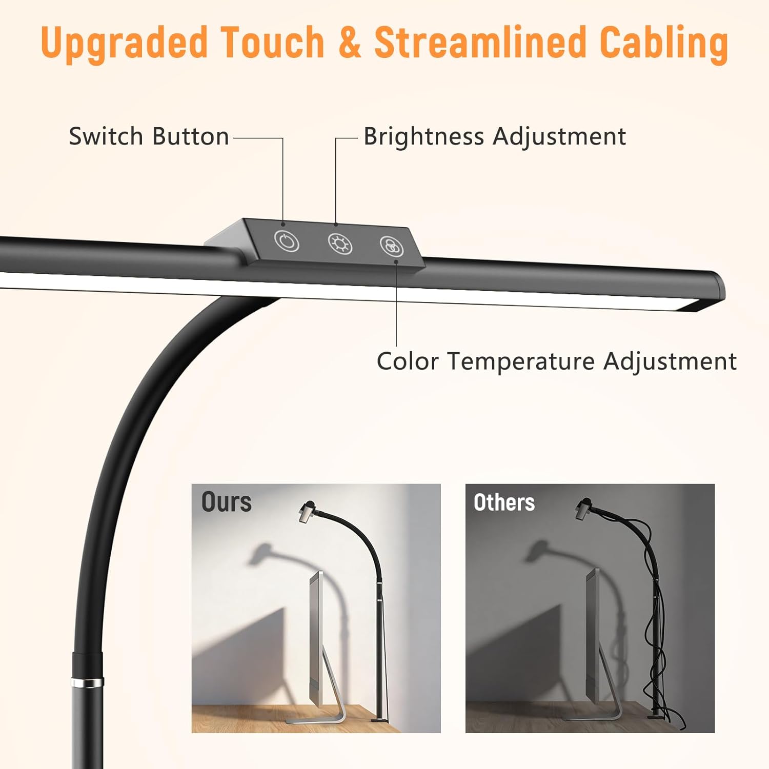 LED Desk Lamp for Home Office, Flexible Gooseneck Desk Lamp with Clamp, 5 Color Touch Control Stepless Dimming Adjustable Eye-Caring Desk Light with Adapter for Reading, Drafting, Study, Workbench